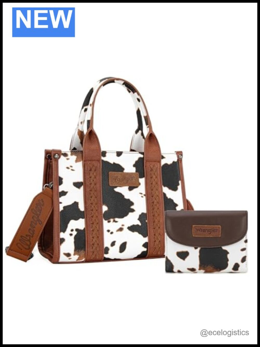 Cow Print Tote and Trifold Wallet Set Vegan Leather RFID Western